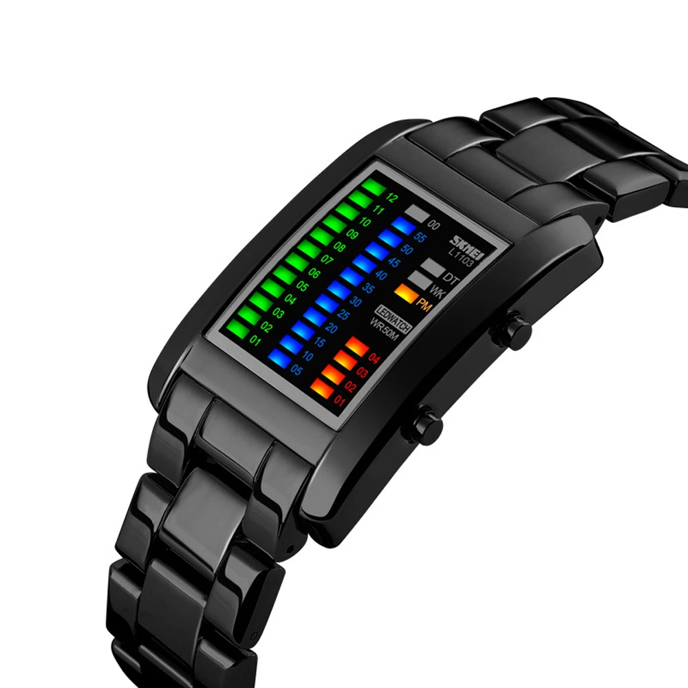

CdyBox Simple Digital Sport Binary LED Square Watch Cool Creative Men's Rectangle Luminous Waterproof Wrist Watch