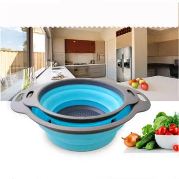

Foldable Silicone Colander Fruit Vegetable Washing Basket Strainer Kitchen Tool Stylish Storage Baskets Kitchen Gadgets