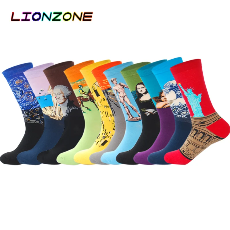 LIONZONE мужские художественные носки Новая Европейская мода стиль Харадзюку печать