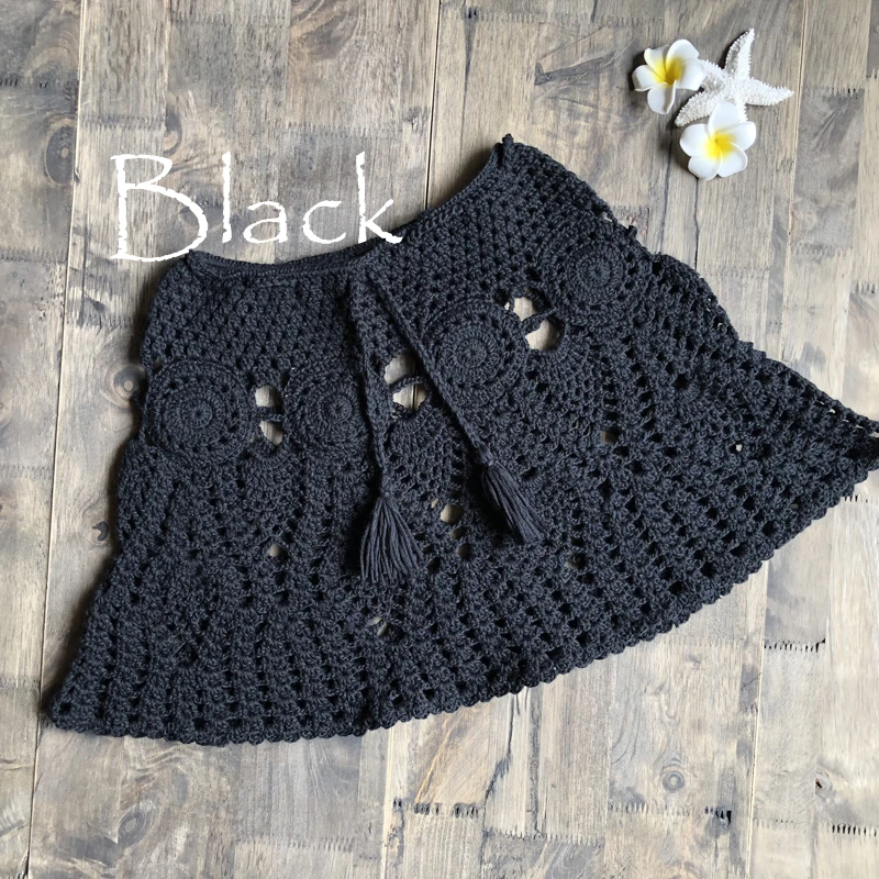 CROCHET BIKINI New Sexy Crochet Beach Skirt Cotton Swimsuit Fused Skirt Casual Beach Running Lace See Through Slim Mini Skirts