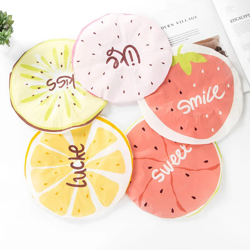

1 PC Lovely Cartoon Shower Bath Cap Lace Elastic Band Fruit Pattern Waterproof Hair Protective Caps Women Saunas Spa Hats Bathr