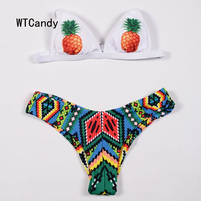 WTCandy печати бикини ананас Сексуальная Микро плавание одежда для женщин Винтаж