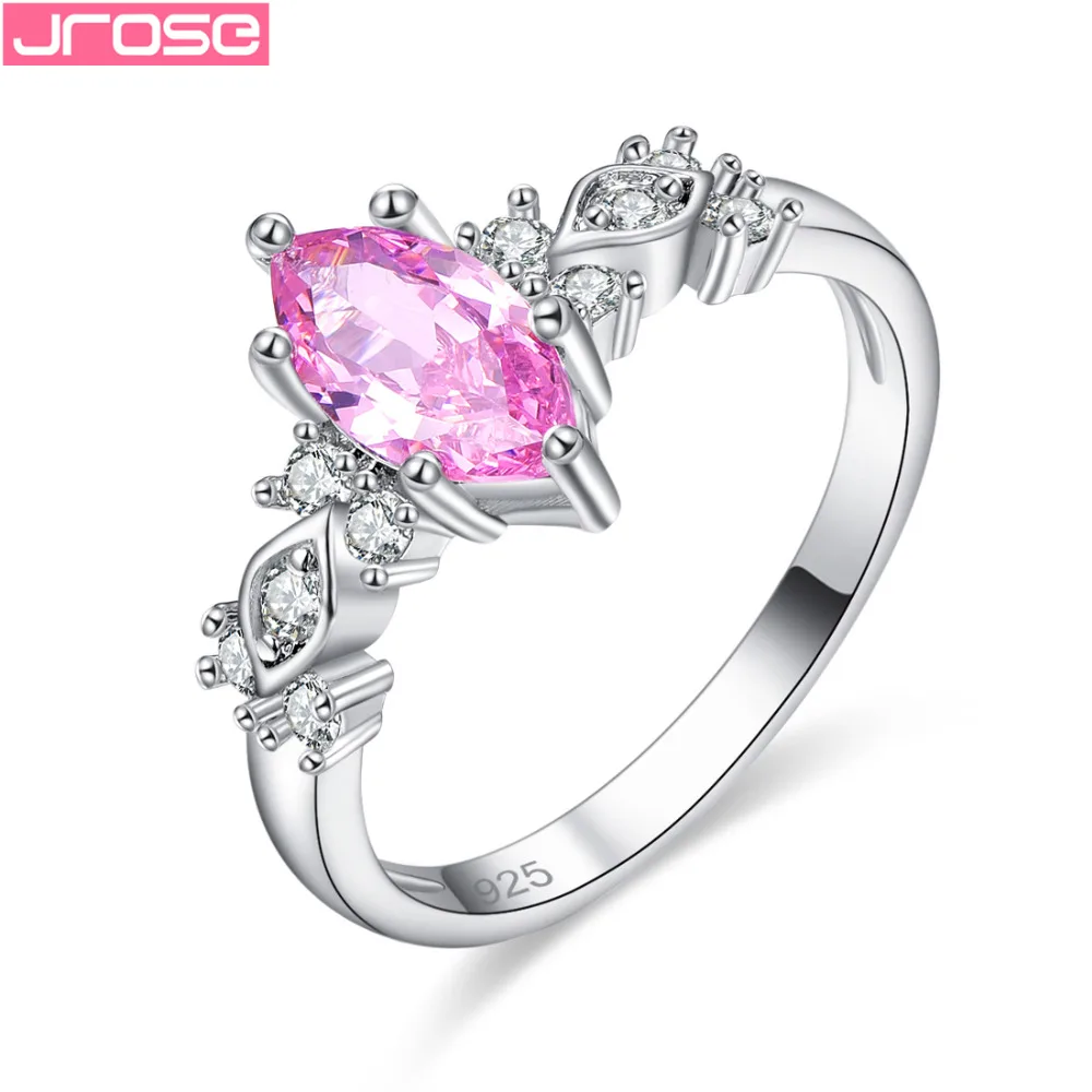 

JROSE Engagement Marquise Cut Pink Blue White Cubic Zirconia Jewelry Women Fashion Silver Ring Size 6 7 8 9 Gorgeous Ring