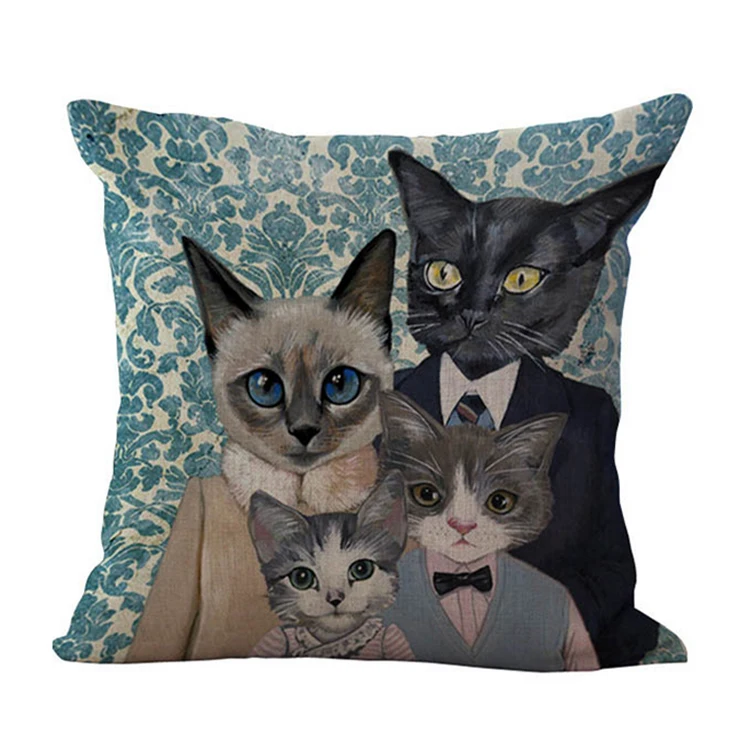 Vintage Home Cute Cat Cotton Linen family (four) cute cat pillow case