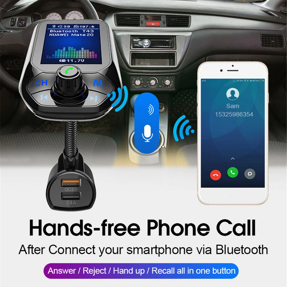 T43 автомобильный беспроводной Bluetooth MP3-плеер Hands-Free fm-передатчик QC3.0 USB быстрое автомобильное зарядное устройство автомобильные аксессуары