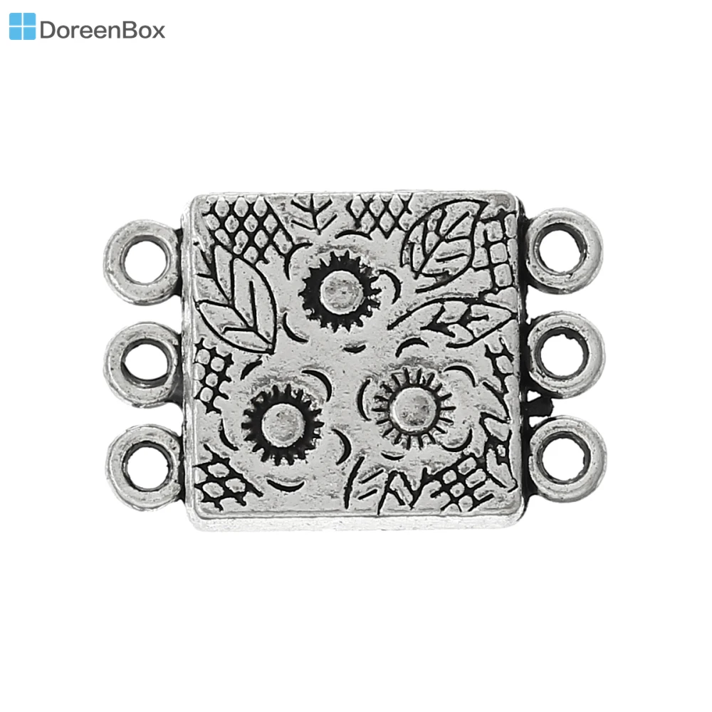 

Doreen Box Lovely 10 Sets Antique Silver 3Holes Flower Magnetic Clasps 18.8x12.7mm (B03548)