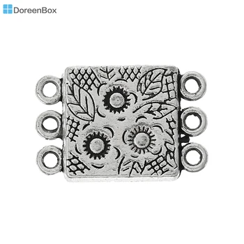 

Doreen Box Lovely 10 Sets Silver Color 3Holes Flower Magnetic Clasps 18.8x12.7mm (B03548)