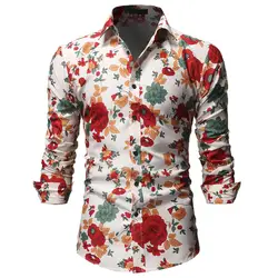 2019 осень новая модная мужская рубашка повседневная с длинным рукавом Кнопка рубашка для мужчин роза с цветочным принтом рубашки для мужчин