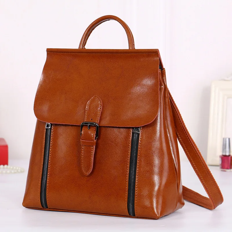 2017 split Leather Backpack School Bags High Quality Backpacks for Teenage Girls Famous Women Backpack Double