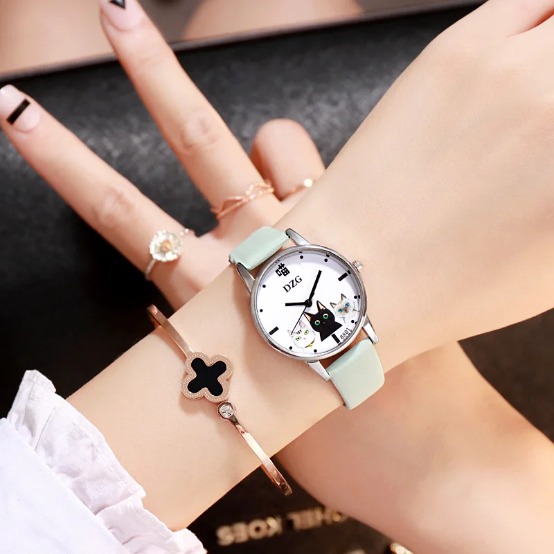 

NEW Arrived Cute Cheese Cat Pattern Girls Wrist Watch Quartz Analog Ladies Watches For Women Student Clock Gift Relogio Feminino