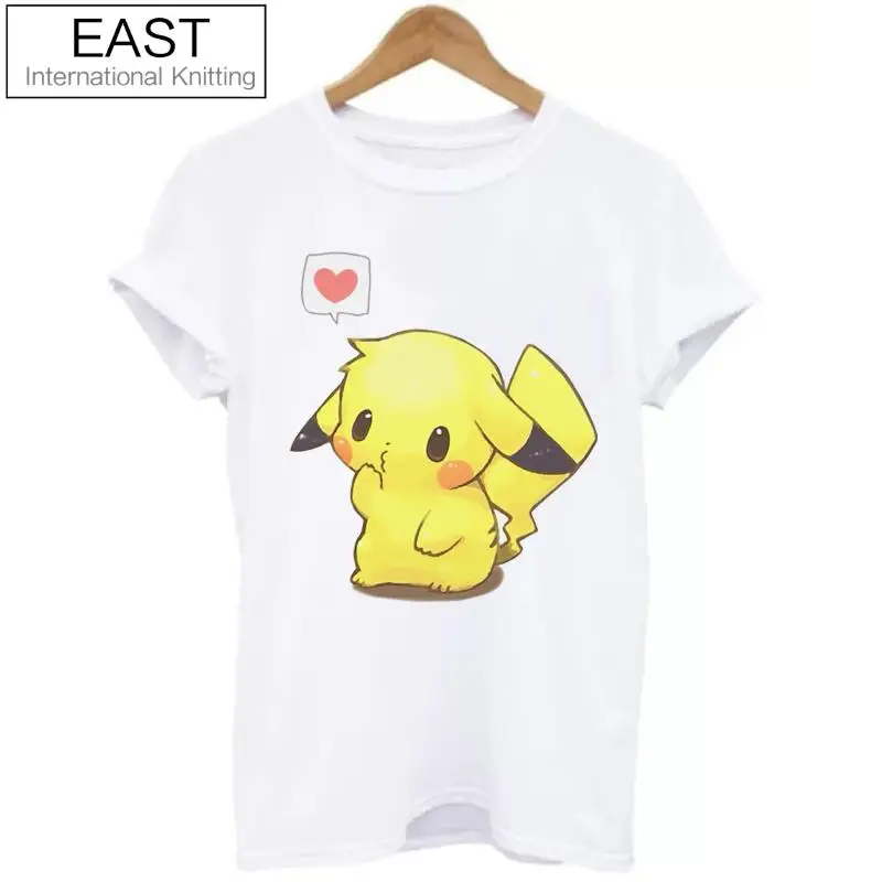 جديد بوكيمون الذهاب تي شيرتات عجيبة بيكاتشو مع القلب المتناثرة المرأة التي شيرت الصيف عارضة قمم الأزواج تيز