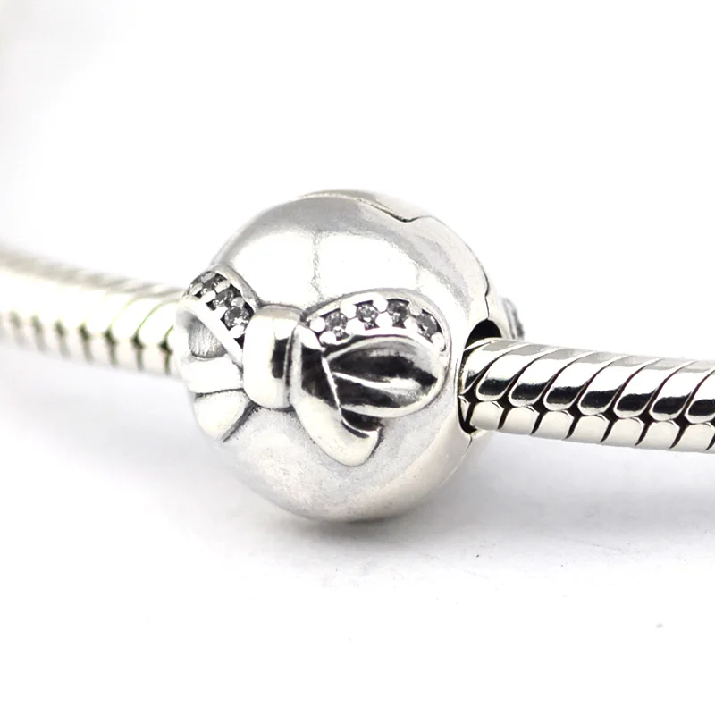 

Dainty Bow Beads 100% 925 Sterling Silver Clear CZ Clip Charm for Jewely making Fit Bracelets Diy Fine Jewelry PC008