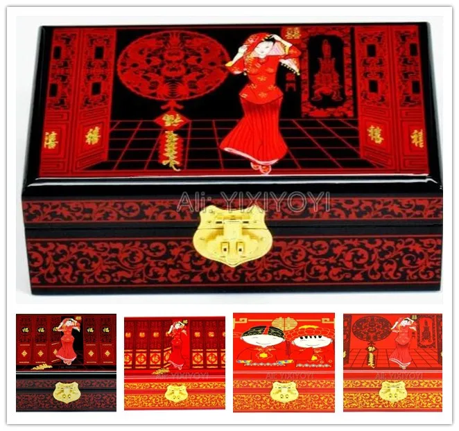 Chinese Handwork Retro Wood 2 Layer Wedding Engagement Storage Box with Mirror Earring Bangle Jewelry Display Carrying Case | Украшения и