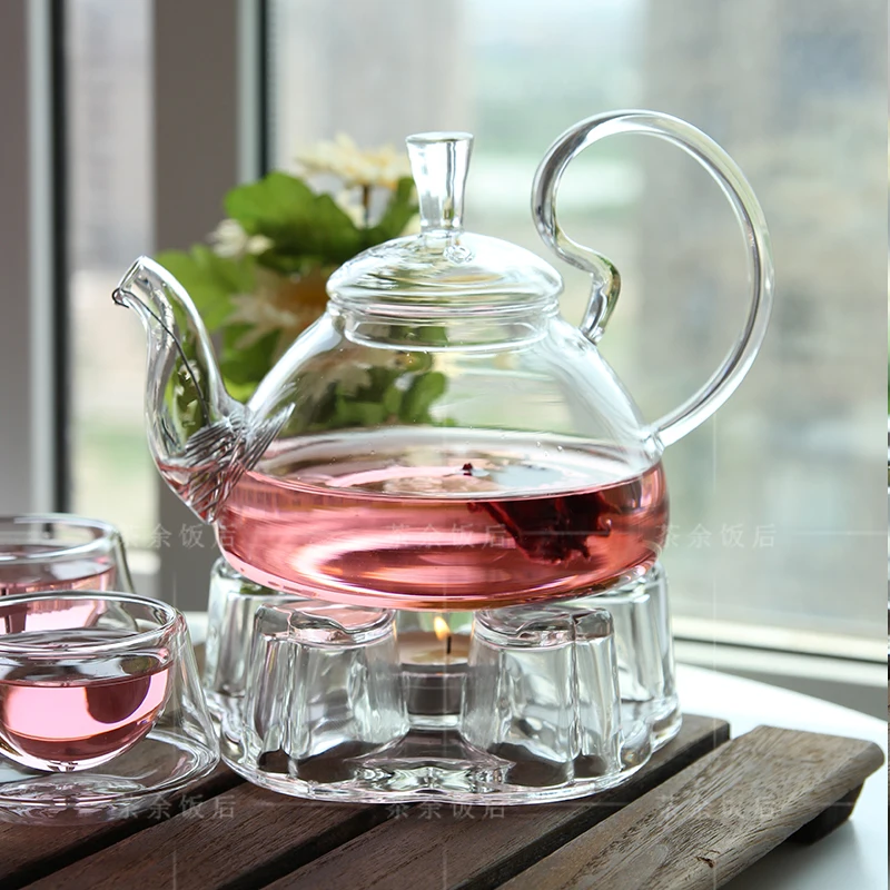 Бытовые простые термостойкие стеклянные цветы и фрукты чайный сервиз круглые цветы чайник чайная чашка нагревание прозрачный вареный фруктовый чай