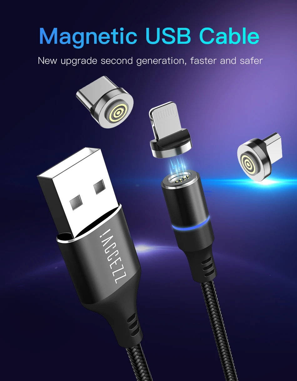 !ACCEZZ 3A Magnetic Cable Fast Charging Data Sync Micro USB Type C Charge Cable For iPhone X XS MAX XR Samsung Xiaomi Redmi Cord (1)