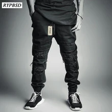 Новинка, рваные Мужские штаны, обтягивающие, разрушенные, Известный хип-хоп, черные, мужские штаны для бега, с дырками, повседневные, уличные, черные
