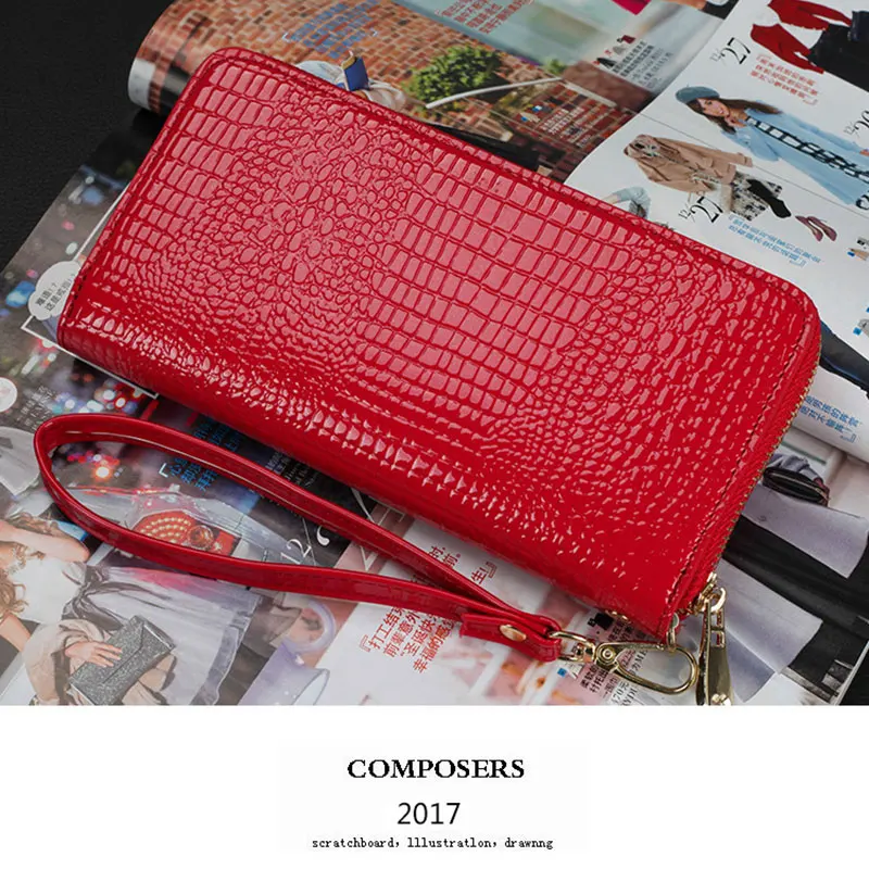 LMS 2017 New Luxury Long Women Wallet and Purses Alligator Patent Leather Zipper Cardholder Ladies Large Capacity Clutch Wallet (10)