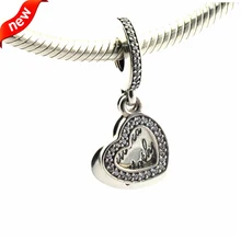 Подвески подходят для браслетов Pandora подлинное Стерлинговое Серебро-ювелирные изделия Любимая мама Двойное сердце качели бусины