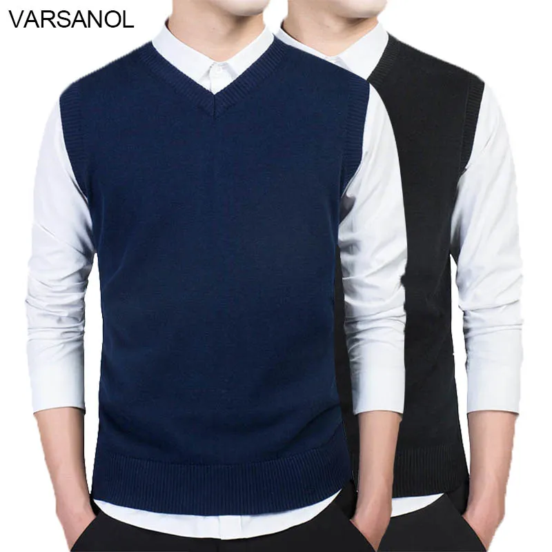 Varsanol, брендовая одежда, пуловер, свитер для мужчин, осень, v-образный вырез, тонкий жилет, свитера, без рукавов, мужской теплый свитер, хлопок, повседневный M-3xl