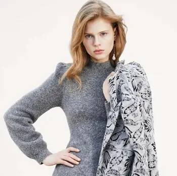 

Grey double-sided knitting thick cashmere wool fabric dress coat printing super hollandais sequin design college fabric A258