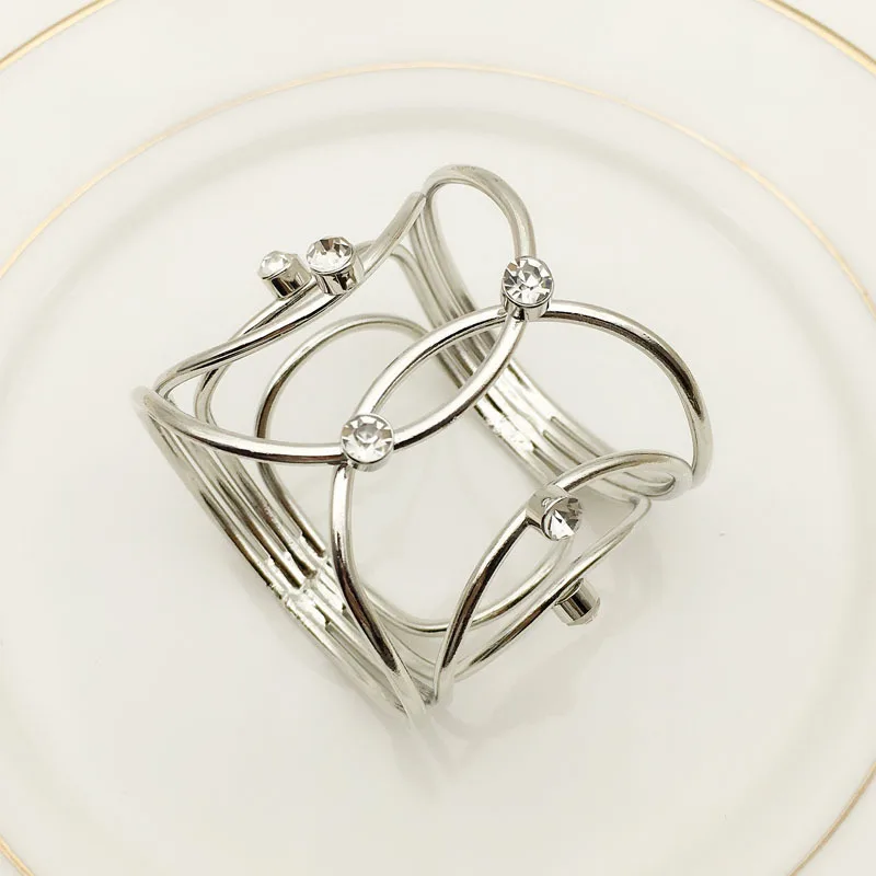 

12PCS hotel napkin buckle ring mouth ring European napkin ring metal napkin buckle diamond towel buckle sterling silver / silver