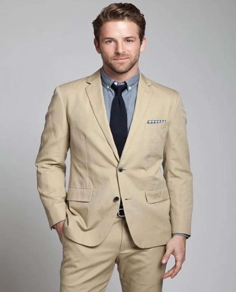 2019 Fashion Wool Blend Men Suits Beige Mens Wedding Suits