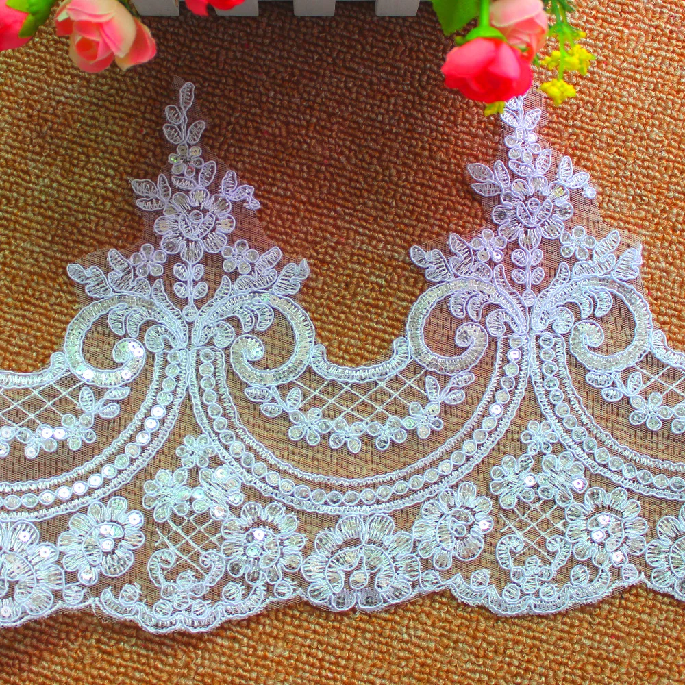 Emerald Green Gold Beaded Lace Scalloped Border Appliqué Trim 13” W By The Yard