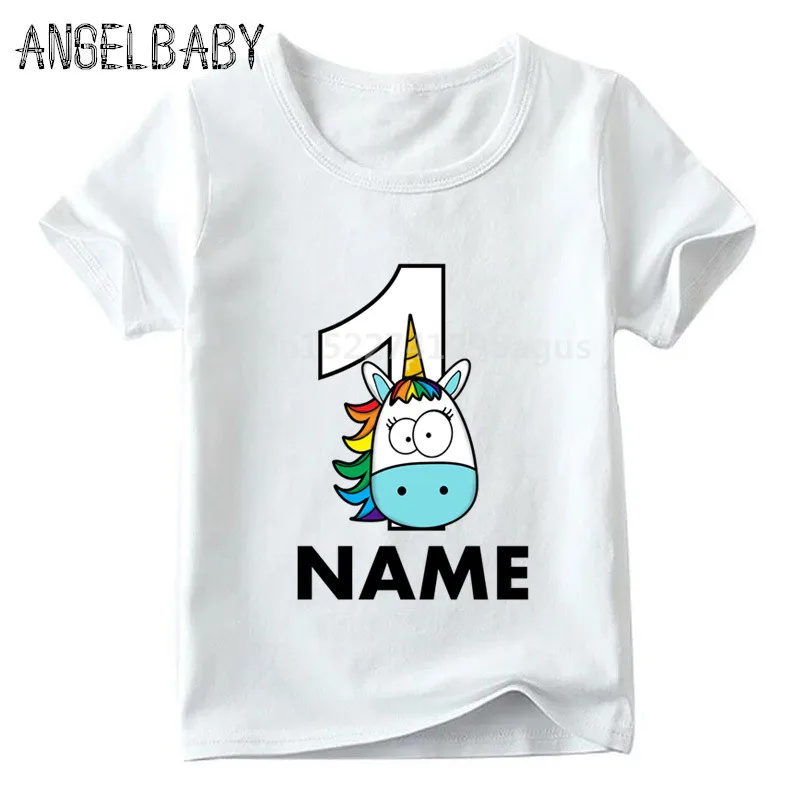 Boys/Girls Happy Birthday Rainbow Unicorn Number 1-9 Print T shirt Children Funny Gift Clothes Kids Cartoon Baby T shirt,ooo5239