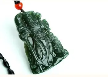 

Koraba Fine Jewelry Chinese hetian Jade Hand Carved Guan Gong Warrior God Amulet Pendant Necklace Free Shipping