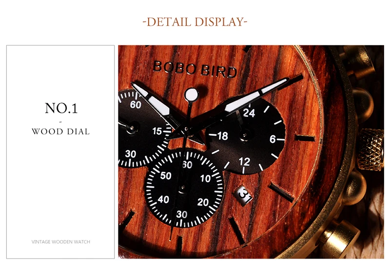 BOBO BIRD Business Luxury Brand Quality Chronograph Wood Metal Quartz Wristwatch Wooden Watch Men Relogio Masculino J-Q26 8