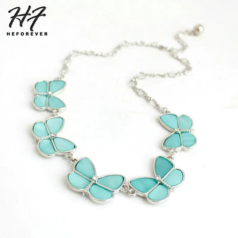 

Necklace For Women White Gold-color Charm Painted Butterfly Shell Necklace Fashion Accessories For Girl 2018 KA334