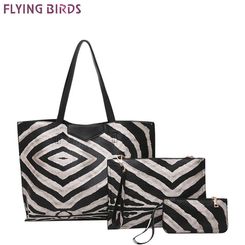 

FLYING BIRDS Zebra pattern Famous Brand Tote Women Handbag Composite Bag 3pcs Set Bolsas Women's Messenger Bags Designer handbag
