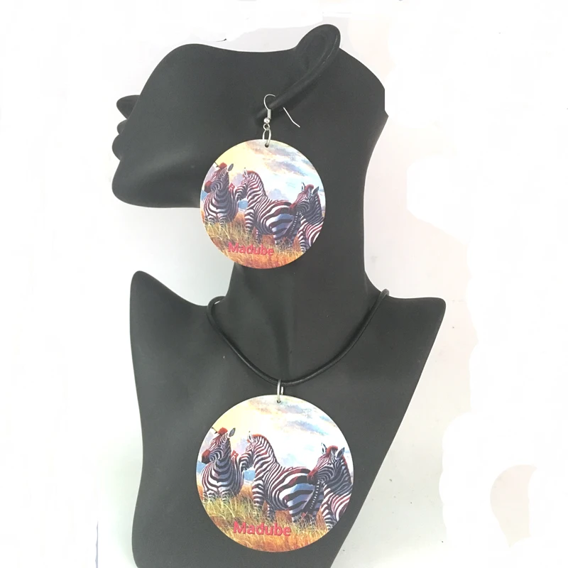 Прекрасные деревянные серьги и ожерелье с Африканской зеброй|earrings and necklace|wooden