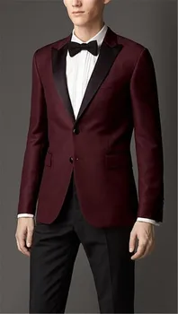

Customized High Quality groom wine red wedding three-piece suit dinner party Suit ( jacket+Pant+vest+tie)