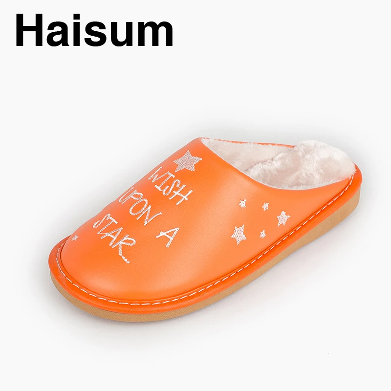 

Ladies Slippers Winter Pu Leather Thick With Plush Home Indoor Non-slip Thermal Slippers 2018 New Hot Sale Haisum L178