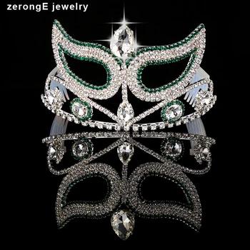 

zerongE jewelry new style green rhinestone silver mask royal tiara crown pageant party /eventy/holiday/festival gift tiara crown