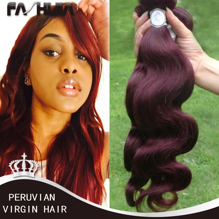 

hot sell Hair 8A Grade Unprocessed Peruvian Virgin Hair Body Wave 3PC soft Weave Beauty 99J Red Color Burgundy Human Hair Weave