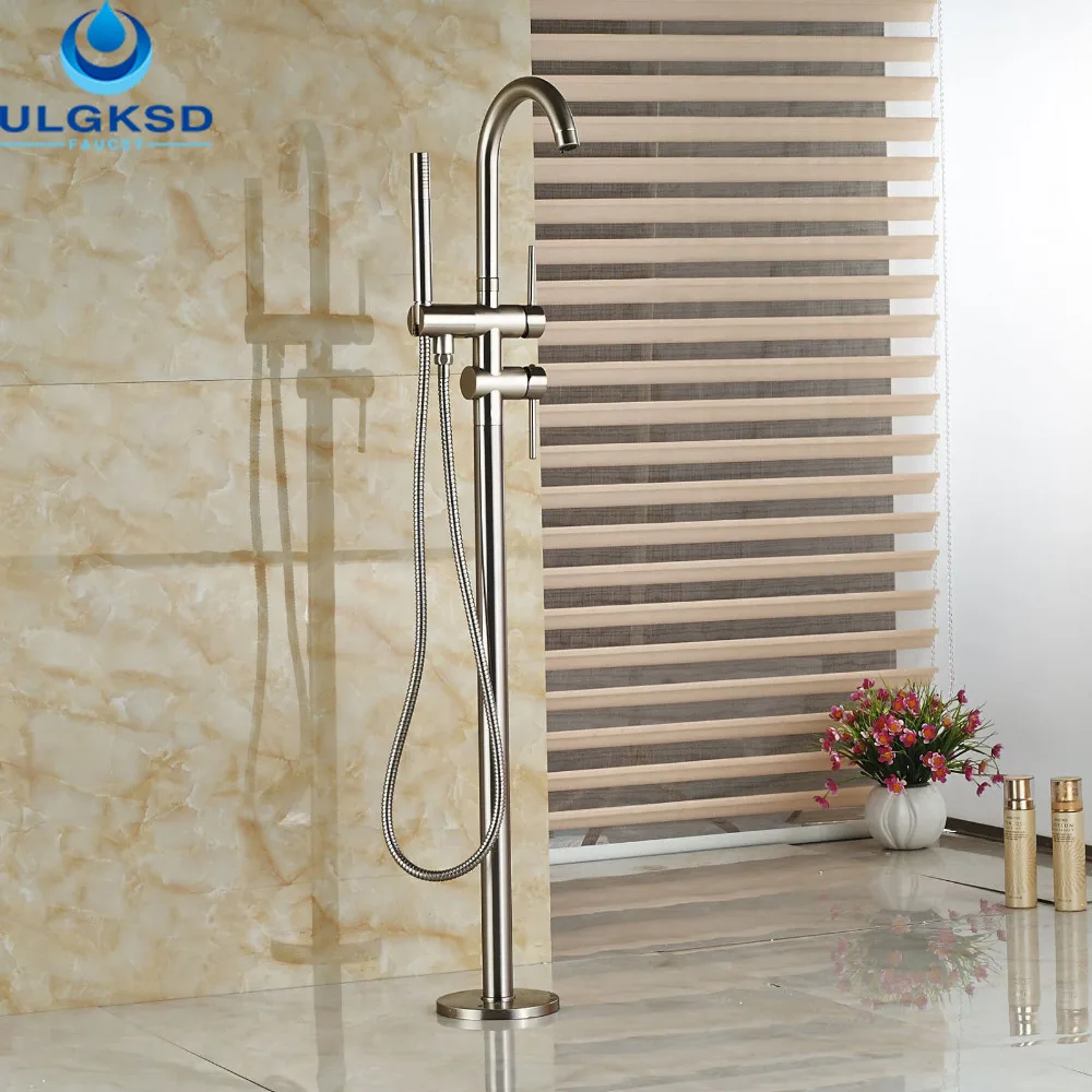 

Ulgksd Wholesale and Retail New Arrival Bathroom Faucet W/Hand Shower Mixer Tap Tub Filler Floor Mount Bathtub Tub Faucet