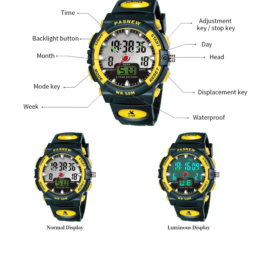 PASNEW аналоговые цифровые часы с японским move для мужчин t Спорт на открытом воздухе наручные часы водонепроницаемые 50 м для мужчин женщин PSE-048C