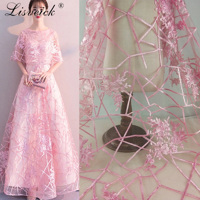 

new Quality 1yard French African Lace Fabric flower Embroidered Tulle mesh Lace Fabric for wedding Nigerian Party dress Fashion