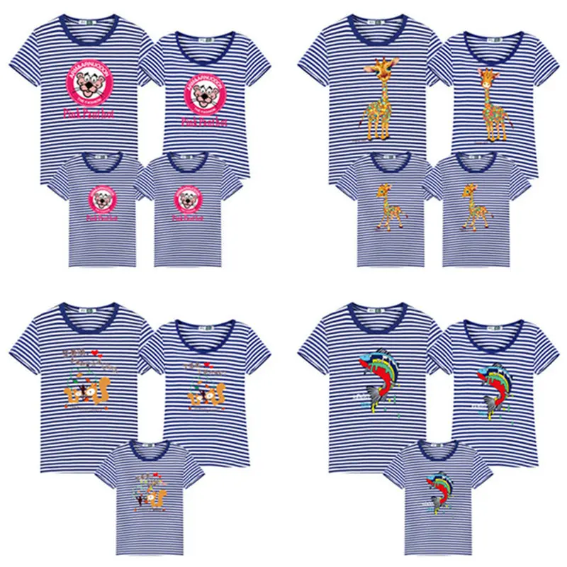 Neue Familie Gestreiften Sommer Kurz-hülse T-shirt Passenden Familie Kleidung Outfits Mutter Tochter Vater Sohn baby kleidung sailor