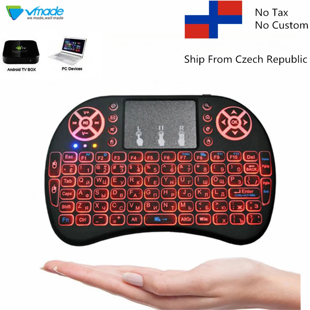 

Vmade Special Sales Czech Republic 3 Color Backlit i8 Mini Wireless Keyboard 2.4 GHz Air mouse For Android TV X96 Smart Laptop