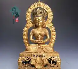 Тибет Буддизм Чистая Бронза Медь 24 К Золото Позолотить Долголетие Амитаюс Статуя Будды
