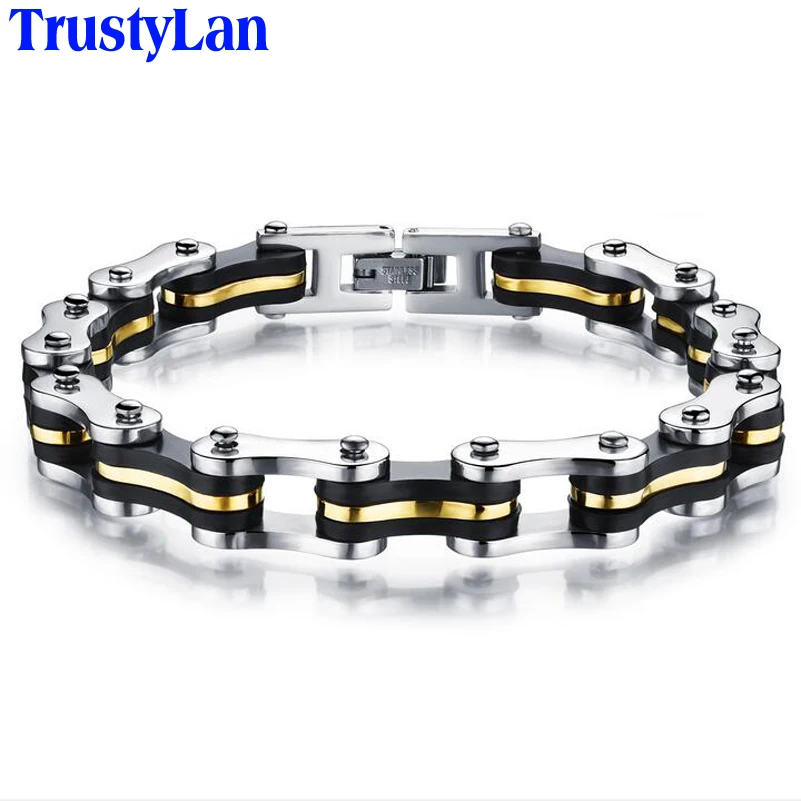 

TrustyLan 9MM Wide Gold Color Stainless Steel Motorcycle Chain Bracelet Men Cool Biker Jewelry Friendship Mens Bracelets Gifts