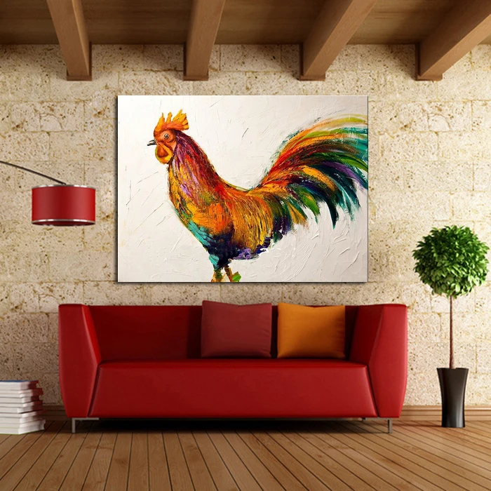 

100%Handpainted Oil Paintings Wall Pictures Animal Oil Painting on Canvas Beautiful Rooster Wall Art for Home Decoration