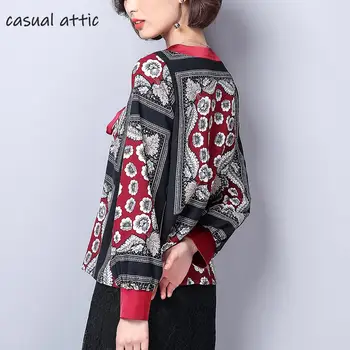 

Plus Size Womens Tops And Blouses New 2019 High Street Loose Simulation Silk Bow Long Sleeve Printed Chiffon Shirt Female