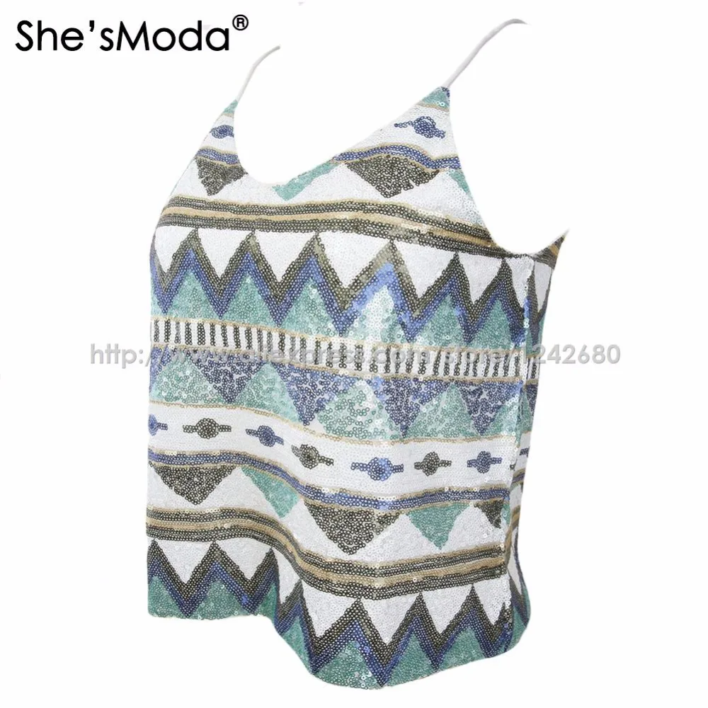 She'sModa геометрические блестки Boho Лето весна женские спандекс Клубные вечерние майки-ками жилет