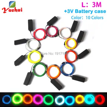

Cheap! 10 colors 2.3mm 3Meter LED neon light EL wire rope cable Cold light Powered by2-AA For Wedding decoration
