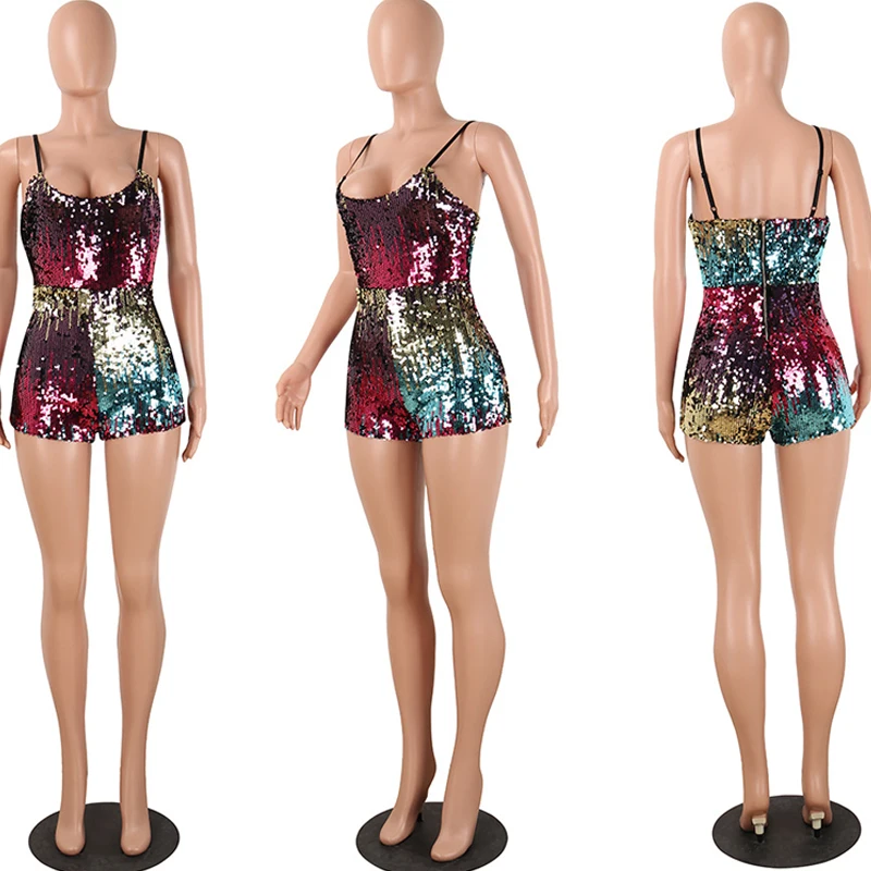 summer new sexy women's sequins jumpsuit slim sling color beads zipper leotard summer new sexy women's sequins jumpsuit slim sling color beads zipper leotard