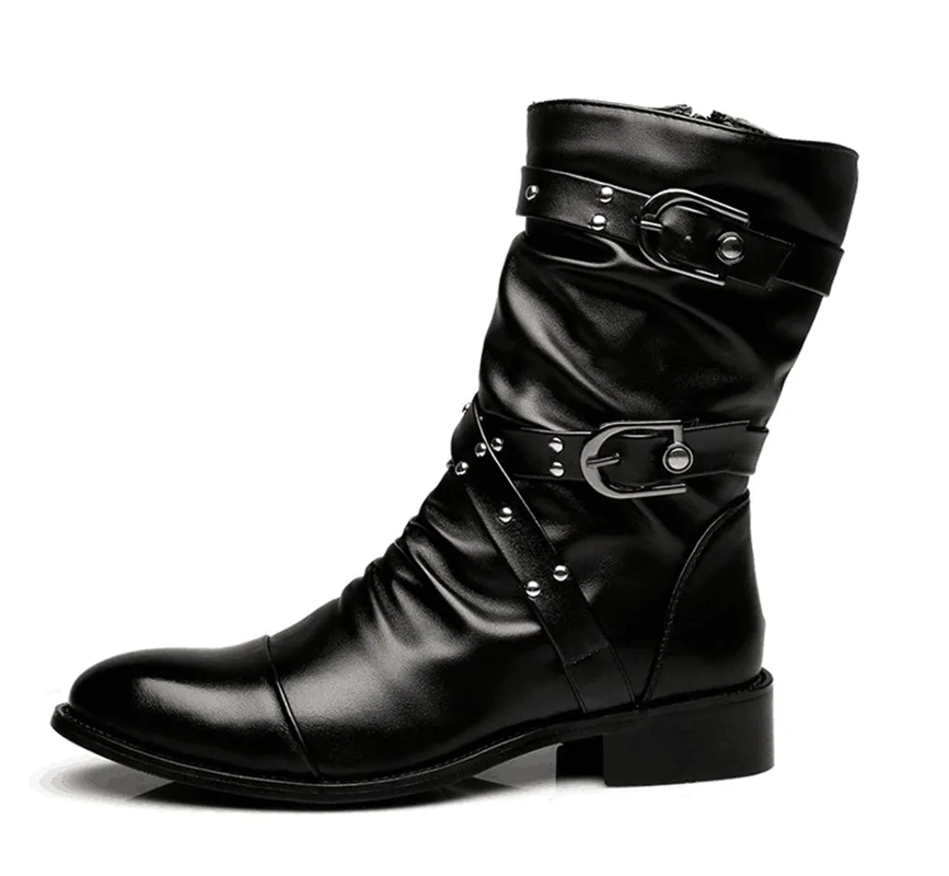 Fashion Male Warm Ankle Motorcycle Boots Men Pu Leather Boots Winter Shoes Fashion Men Brithsh Shoes Plus Size Black